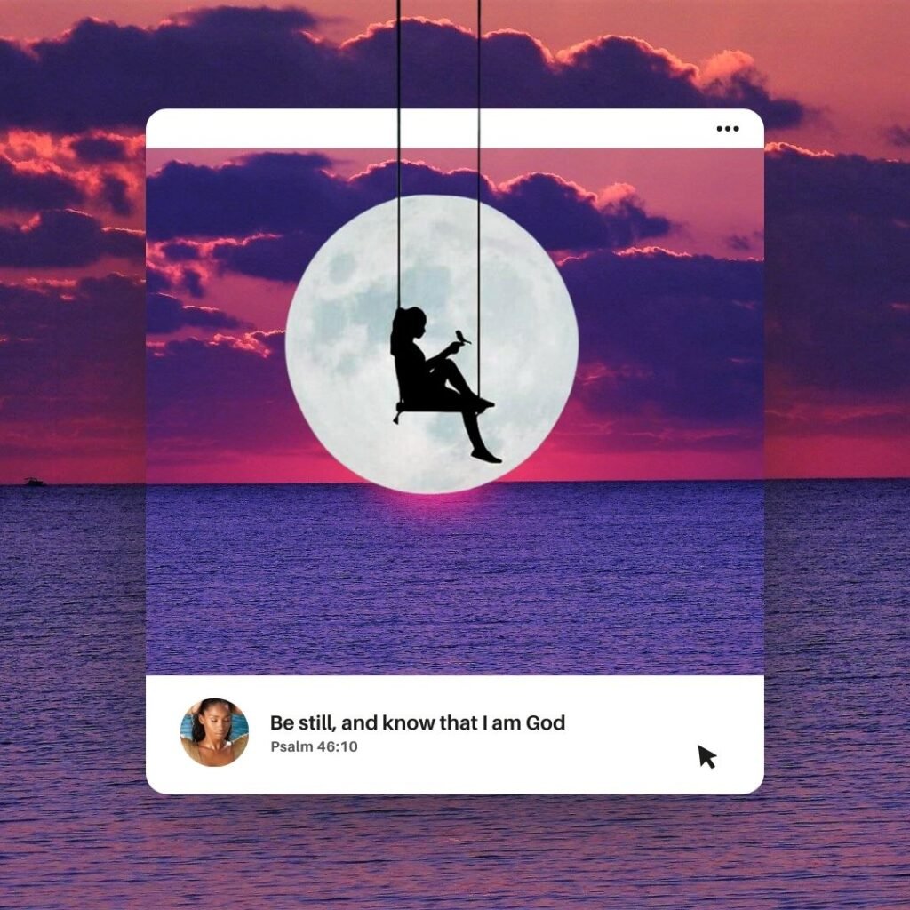 Girl swinging alone on the moon, representing solitude and peaceful reflection