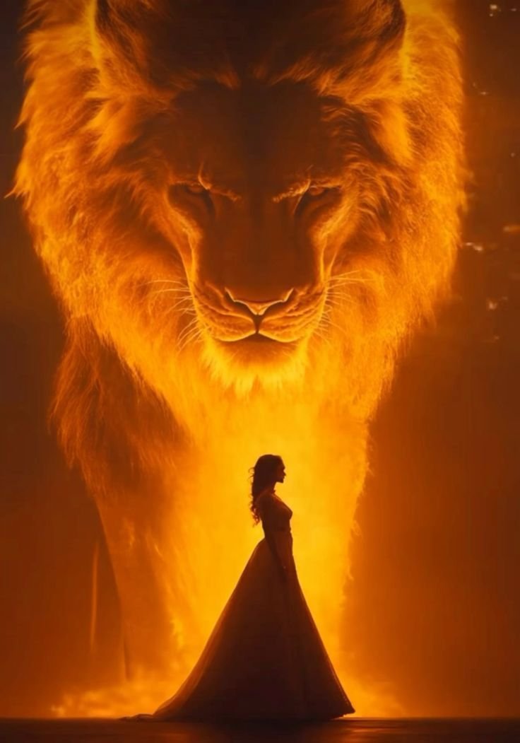 Bible Say About Deliverance Young woman standing while a roaring lion, symbolizing the devil, watches her closely, representing spiritual warfare and the warning from 1 Peter 5:8 to stay alert against the enemy.